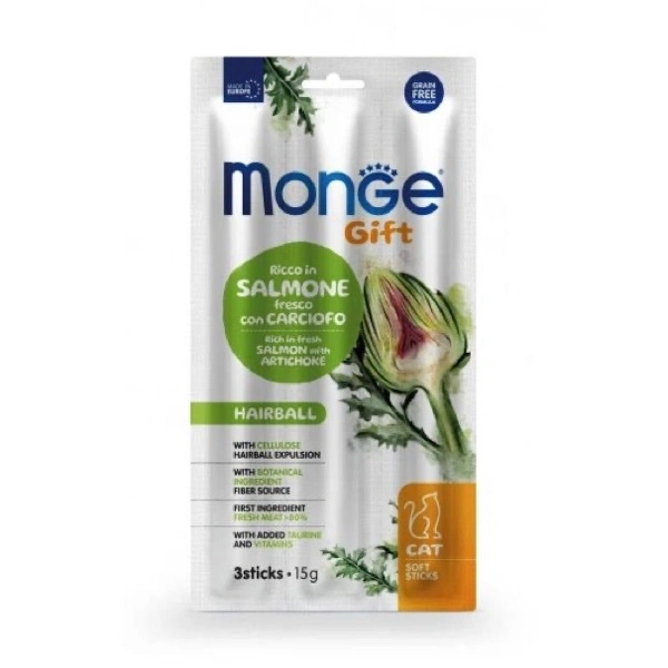 Gift hairball gatto ricco in salmone fresco con carciofo soft sticks